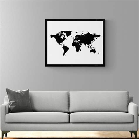 World Map Printable Poster Black and White World Map Wall - Etsy