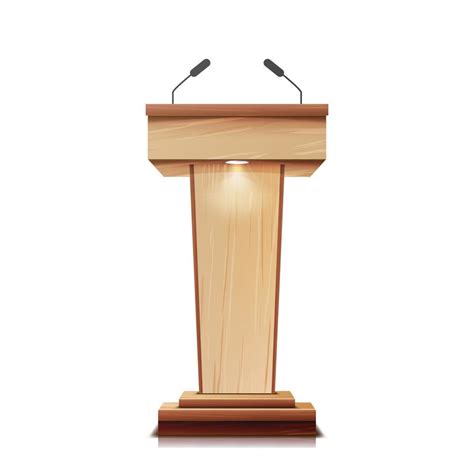 Realistic Wooden Tribune Isolated Vector. With Two Microphones. Wooden Classic Podium Stand ...