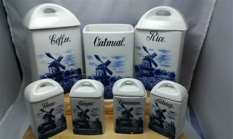 Vintage Delft Blue Transferware Ceramic Canister Set Made in Germany