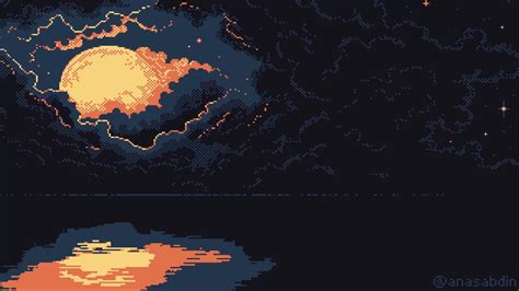 Sunset Over River In the Evening Pixel Live Wallpaper - WallpaperWaifu