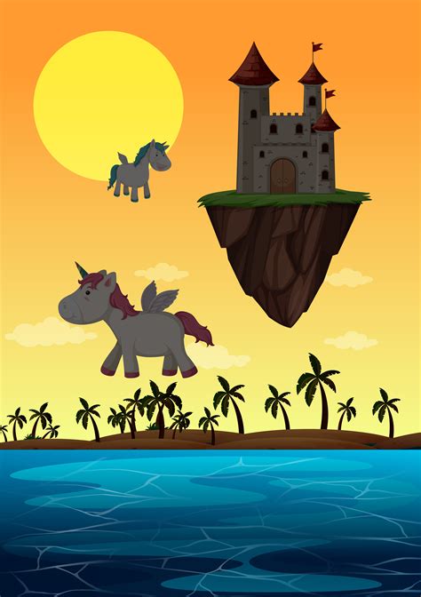 Unicorn and castle scene 607724 Vector Art at Vecteezy