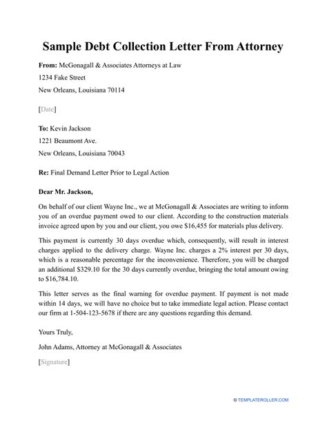 Sample Debt Collection Letter From Attorney - Fill Out, Sign Online and Download PDF ...