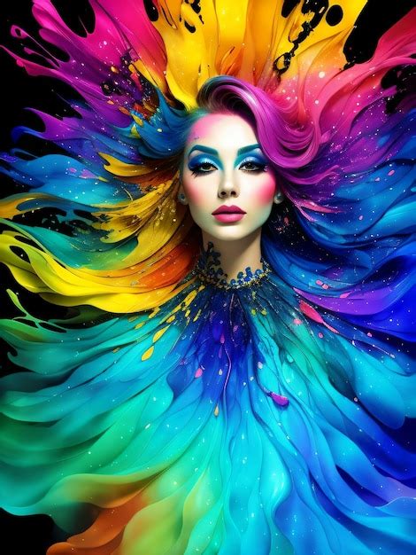 Premium AI Image | Stylized portrait of a beautiful white woman with paint splashes colorful ...