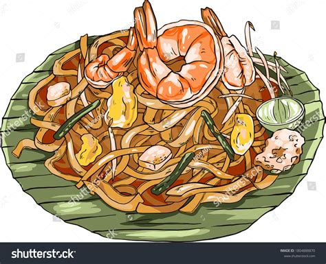 Padthai Cartoon Vector Illustrationthai Food Stock Vector (Royalty Free ...