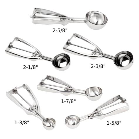 Set of 6 Sizes Ice Cream Scoops Stainless Steel Spring Action Handle Easy Release Cookie Dough ...