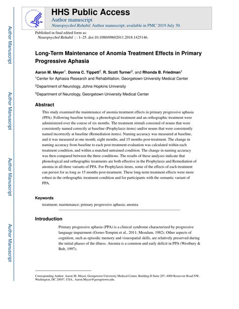 (PDF) Long-Term maintenance of anomia treatment effects in primary progressive aphasia