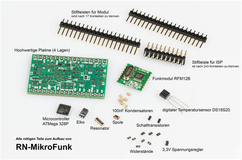 Bauteile für Mini AVR Microcontroller Modul mit Funkmodul ...