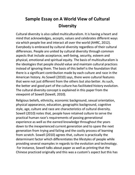 Sample essay on a world view of cultural diversity