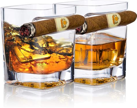 Wholesale YouYah Cigar Whiskey Glasses with Cigar Holder-Set of 2,Cigar Accessories,Crystal ...