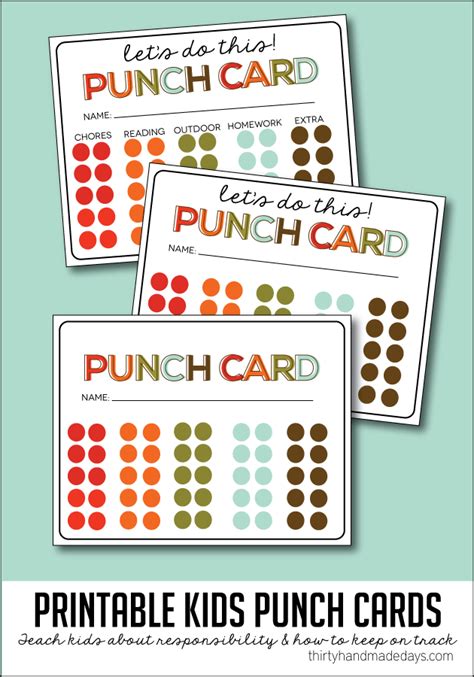 Kids Printable Punch Cards