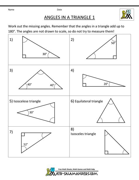 free printable geometry sheets angles in a triangle 1 Quadrilaterals ...