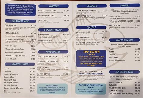 Menu at Misterton Chippy restaurant, Haxey