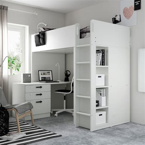 SMÅSTAD Loft bed, white white/with desk with 4 drawers, Twin - IKEA