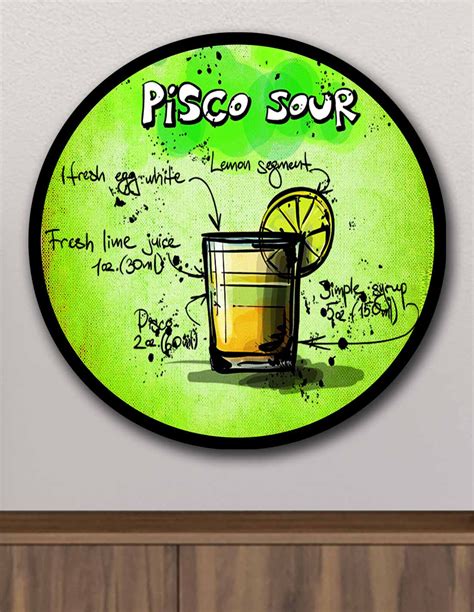 VINOXO Pisco Sour Vintage Cocktail Wall Art Bar Decor Plaque