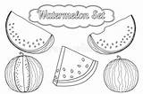 Watermelon Coloring Page Set Stock Illustration  Of sketch template