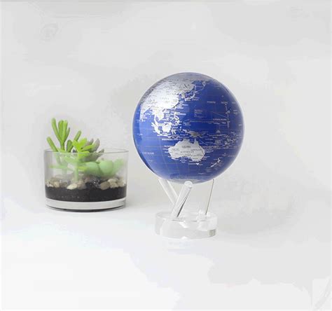 Blue and Silver Rotating Globe | Solar Powered World Map Moving Globe