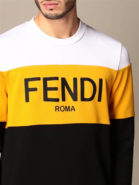 FENDI: crewneck sweatshirt in tricolor cotton with logo - Black | Fendi sweatshirt FAF557 AE8N ...