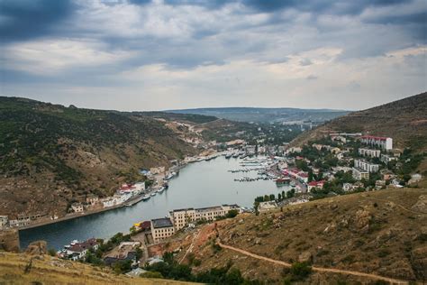 View of Balaklava Bay and the city of Balaklava from the Genoese fortress near the city of ...