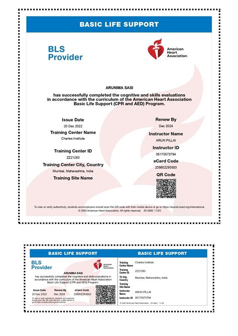 BLS ACLS PALS Sample Certificates