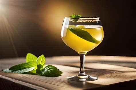 Premium Photo | A glass of lemonade with mint leaves and mint leaves.