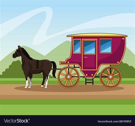 Horse with antique carriage vehicle Royalty Free Vector