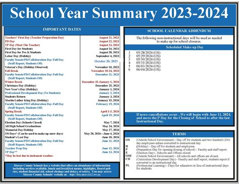 2023-2024 Student Calendar | Mercer County Schools