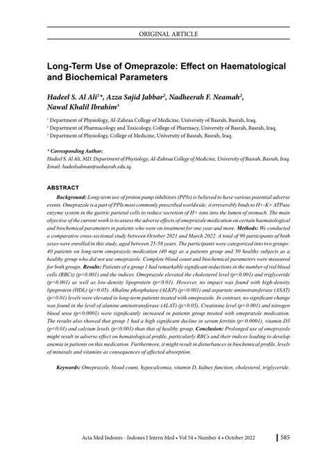 (PDF) Long-Term Use of Omeprazole: Effect on Haematological and Biochemical Parameters