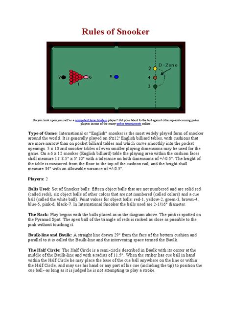 Rules of Snooker | PDF | Sports Rules And Regulations | Cue Sports