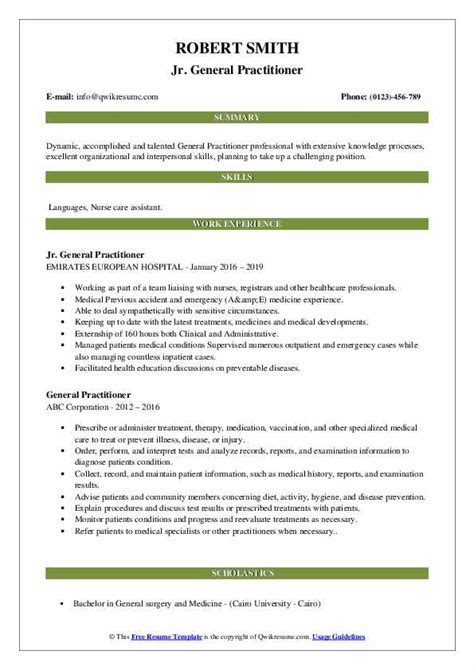 General Practitioner Resume Samples | QwikResume