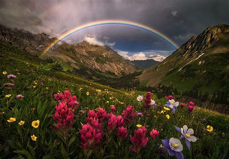 1366x768px, 720P free download | Beautiful Scenery, mountain, flowers, bonito, rainbow, scenery ...