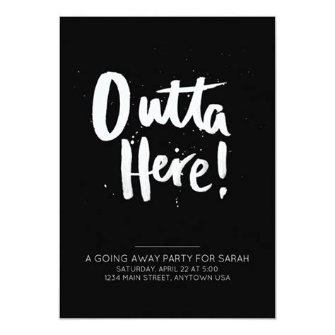 Celebrate your move with an edgy going away party invitation! Features hand-crafted brush ...