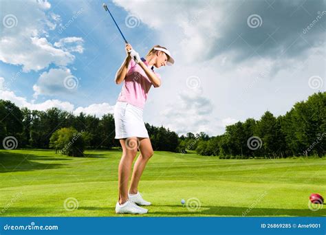 Female Golf Player On Course Doing Golf Swing Royalty Free Stock Photo ...