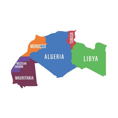 Maghreb countries union map. Northwest African states. Isolated vector ...