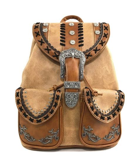 Trendy Western Rhinestone Leather Conceal Carry Top Handle Backpack Purse - Western Khaki ...