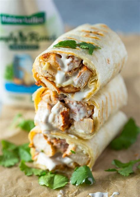 Healthy grilled chicken and ranch wraps are loaded with chicken, cheese ...