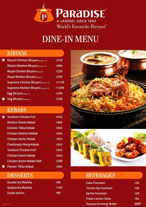 Menu of Paradise Biryani, Koti, Hyderabad | Dineout discovery