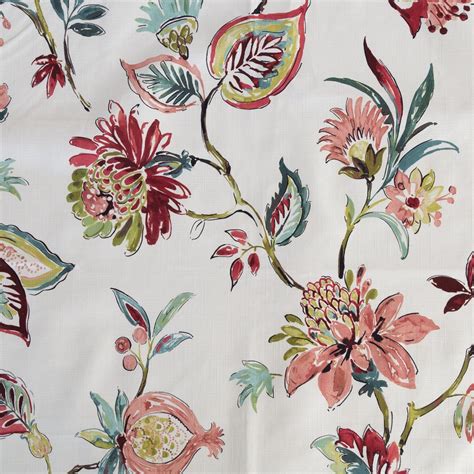 Matilda Fabric, Pink Blooms a large scale vintage traditional floral print in wine, teal and ...