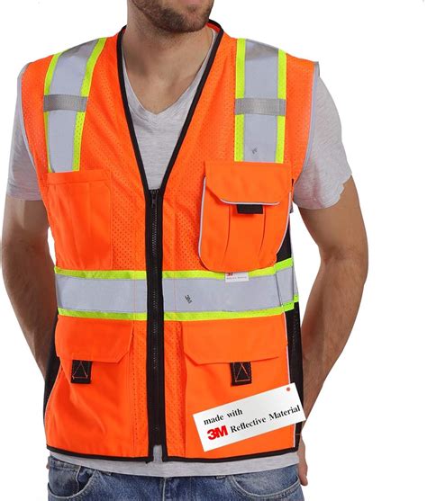 Dib Safety Vest Reflective Orange Mesh, High Visibility Vest with ...