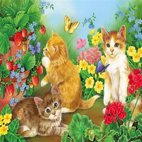 Cat kitten butterfly flower garden kitty party 2 side pillow cushion cover 18 | eBay Kittens ...