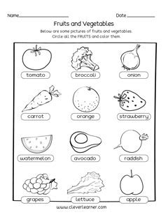 Free Preschool Worksheets on Fruits and Vegetables