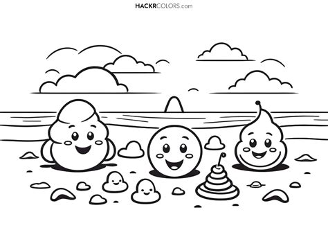 Sunny Beach Fun with Poop Emoji Family | Free Unique Printable Coloring Pages for Kids