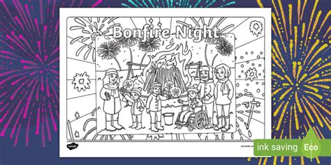 Bonfire Night Montage Colouring Page, Bonfire Night - Twinkl