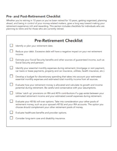 FREE 10+ Planning for Retirement Checklist Samples in PDF | DOC