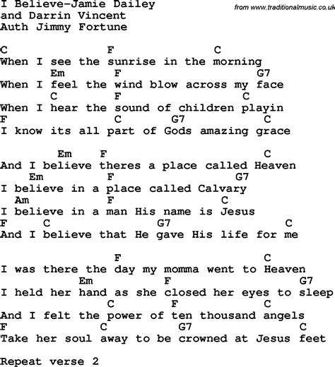 Country, Southern and Bluegrass Gospel Song I Believe-Jamie Dailey Lyrics with chords