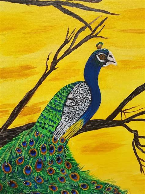 Beautiful Peacock Sitting on a Tree Painting A2 Size Hand - Etsy