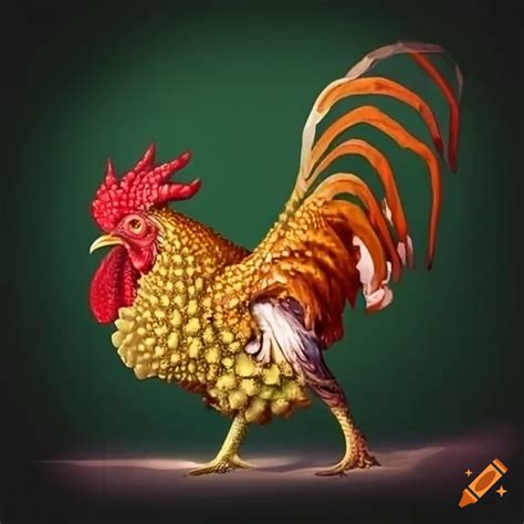 Rooster-romanesco hybrid creature