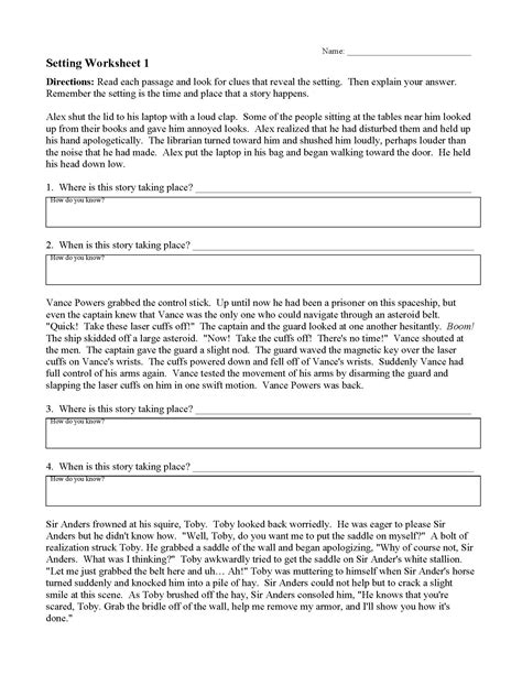 Identifying Story Setting Worksheets