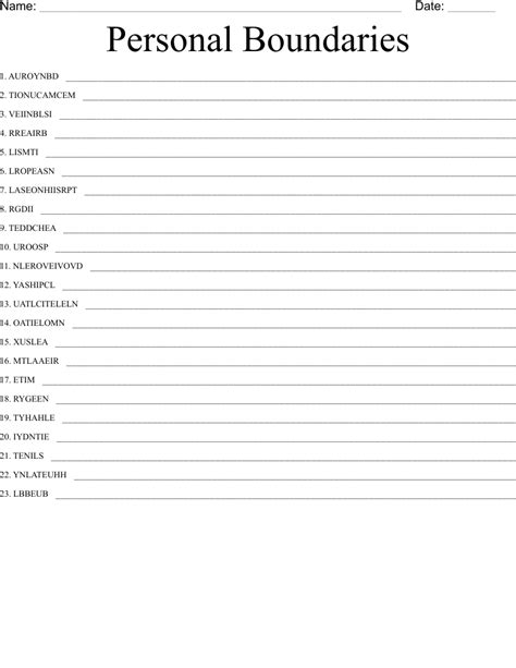 Printable Setting Boundaries Worksheet