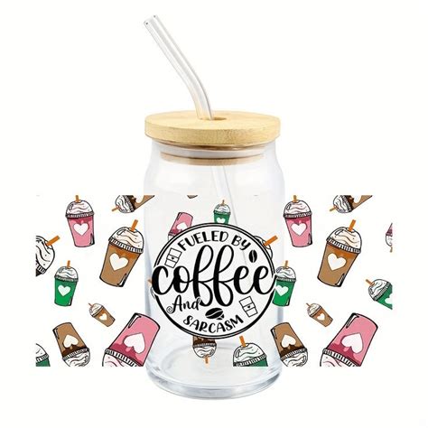 Coffee Cup Stickers Diy 16 Oz Glass Cup Uv Dtf Transfer Cup Packaging ...