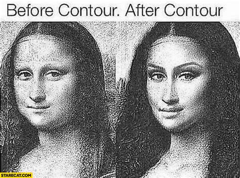 Mona Lisa before contour, after contour | StareCat.com